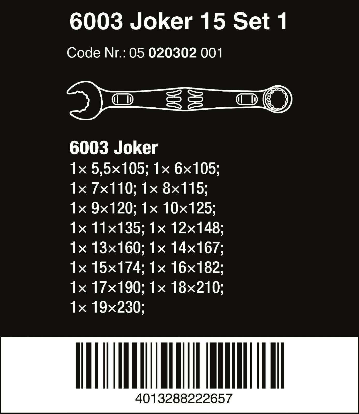 wera 6003 joker combination wrench set 15 piece metric 05020302001