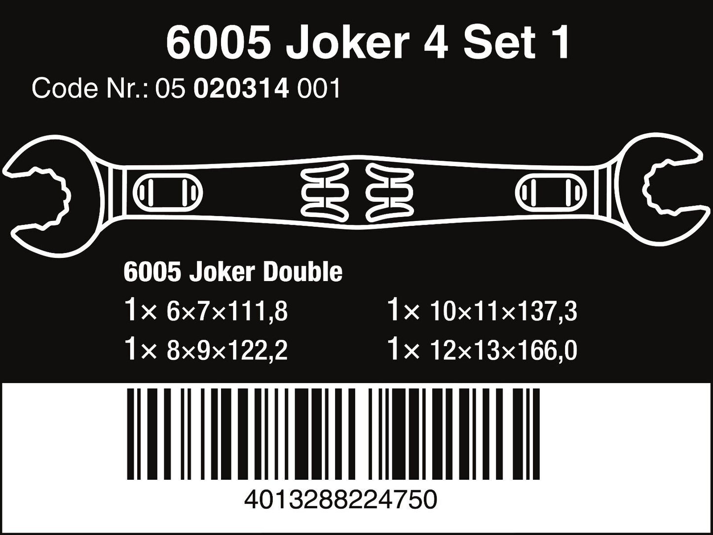 Wera 6005 Joker 4 Set 1 Double Open Ended Wrench Set 4 Pieces Metric 05020314001