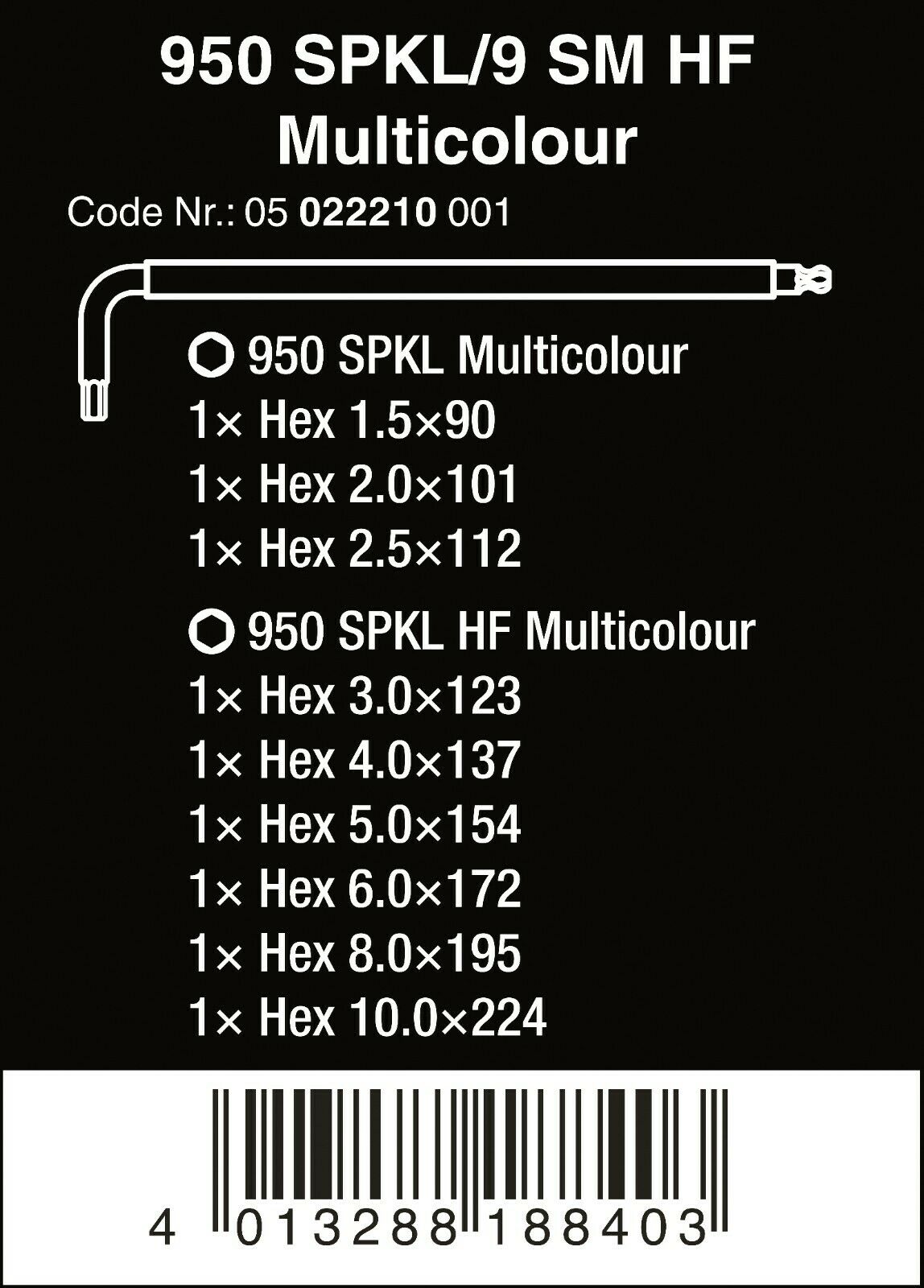 wera 950/9 hf 1 hex-plus multicolor l-key set metric 9 pieces 05022210001