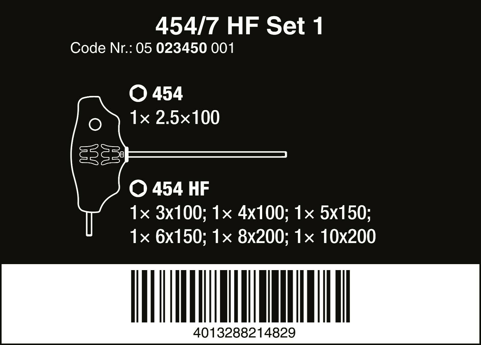 wera 454/7 hf set 1 hex plus t-handle screwdriver set with rack 05023450001