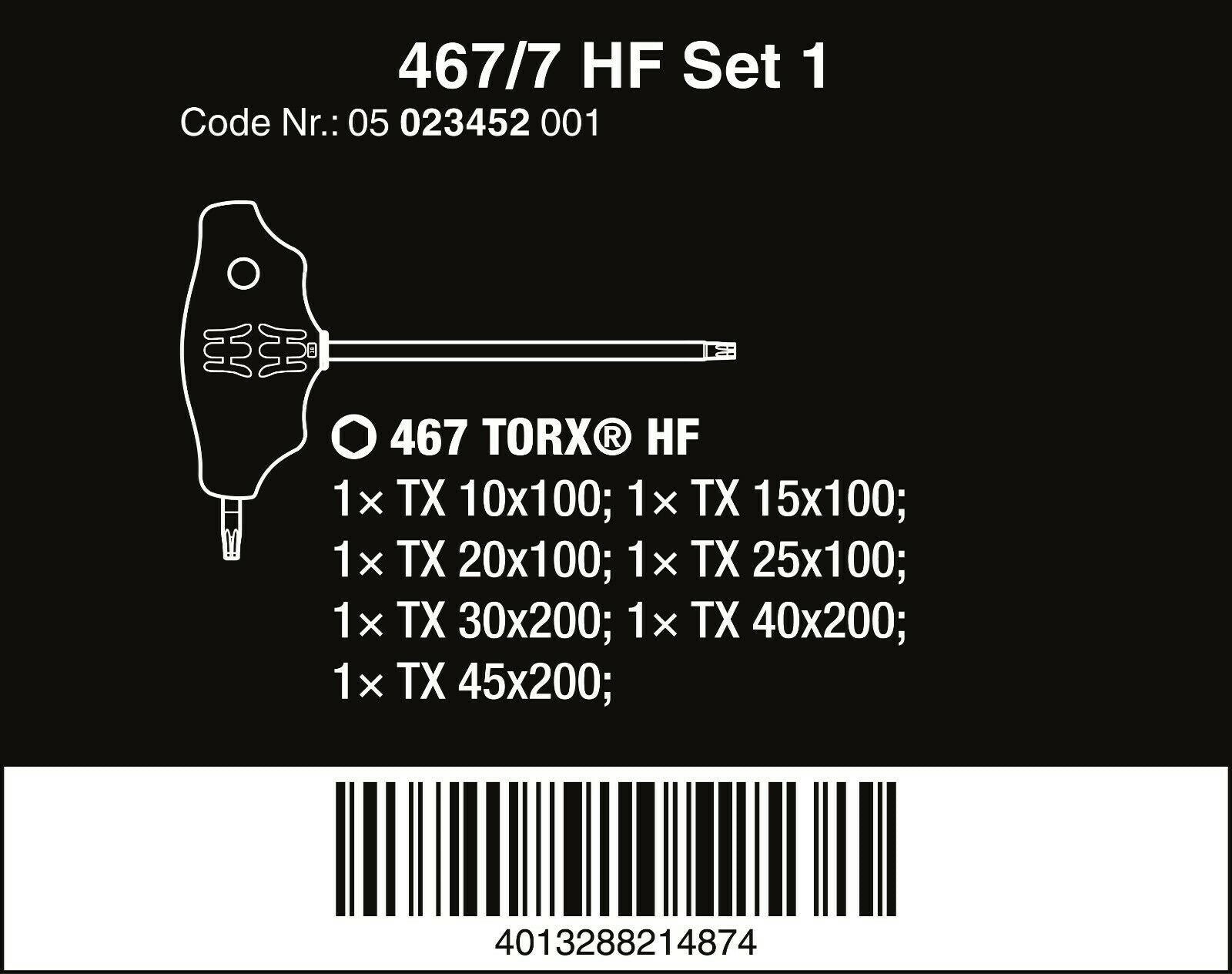 wera 467/7 hf set 1 torx® t-handle screwdriver set with rack 7 piece 05023452001
