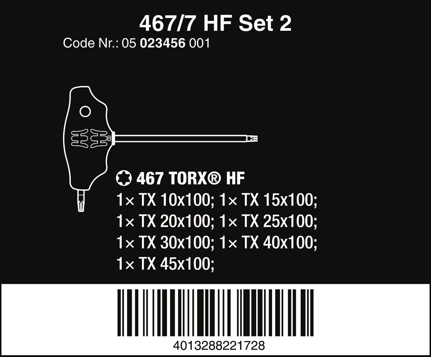 Wera 467/7 HF Set 2 TORX® T-Handle Screwdriver Set With Rack 7 Piece 05023456001