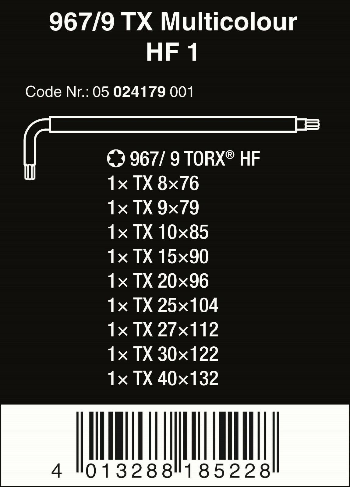 wera 967/9 tx torx® l-key set with holding function 05024179001