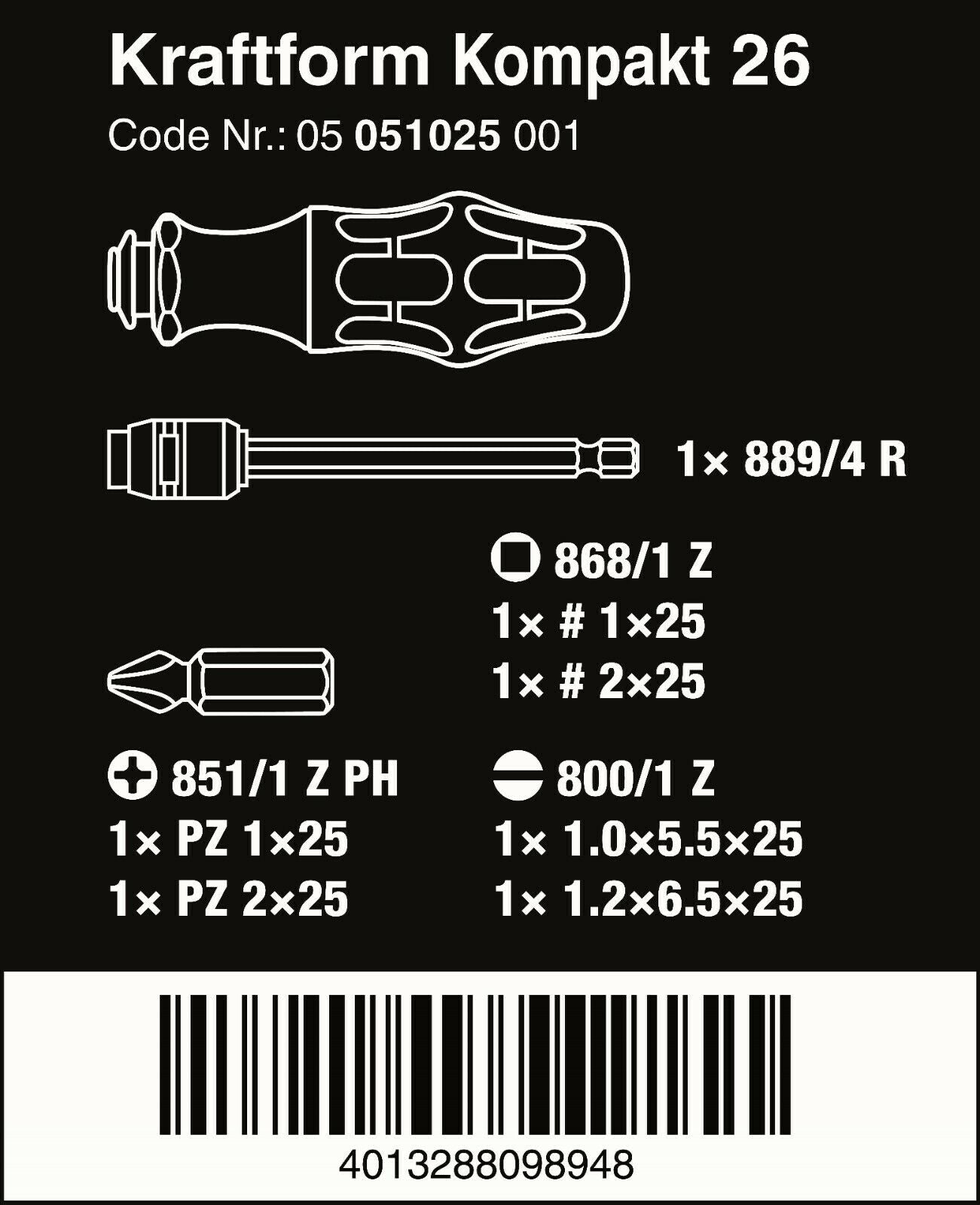 wera kraftform kompakt 26 combination driver magazine and pouch set 05051025001