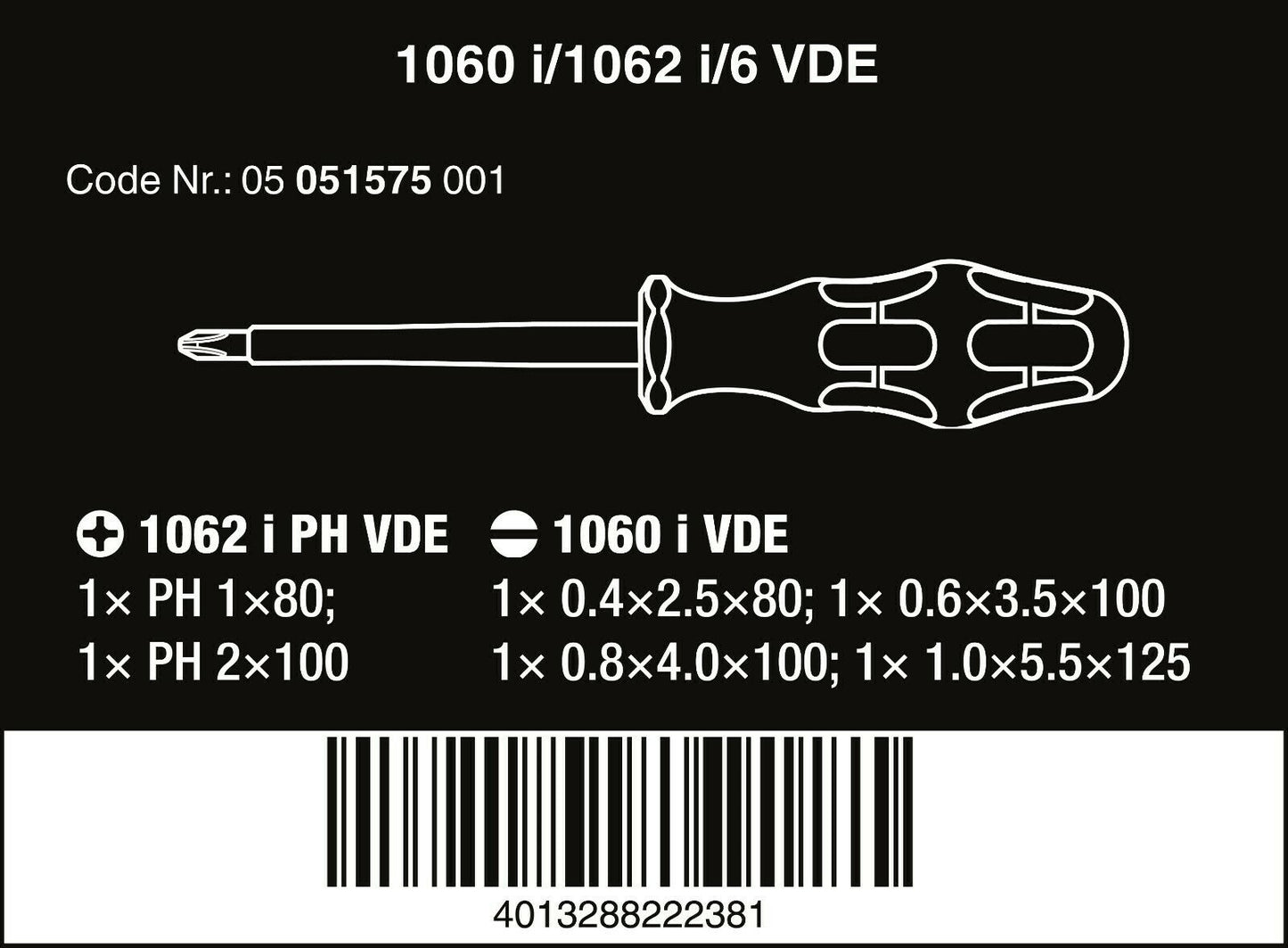 wera 1060 i/1062 i/6 kraftform vde screwdriver set 6 pieces 05051575001