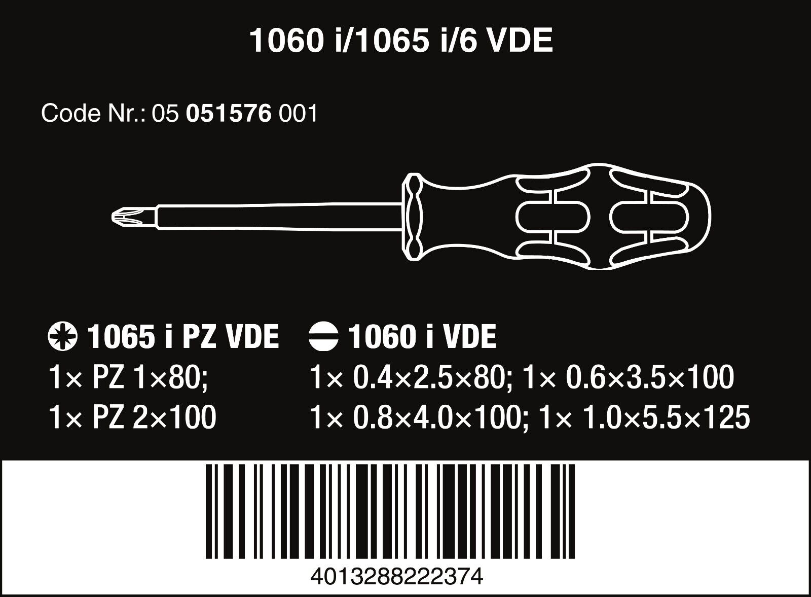 wera 1060 i/1065 i/6 kraftform vde screwdriver set 6 pieces 05051576001