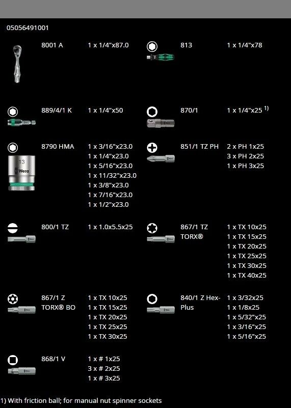 wera tool-check plus bit ratchet and socket set imperial 05056491001