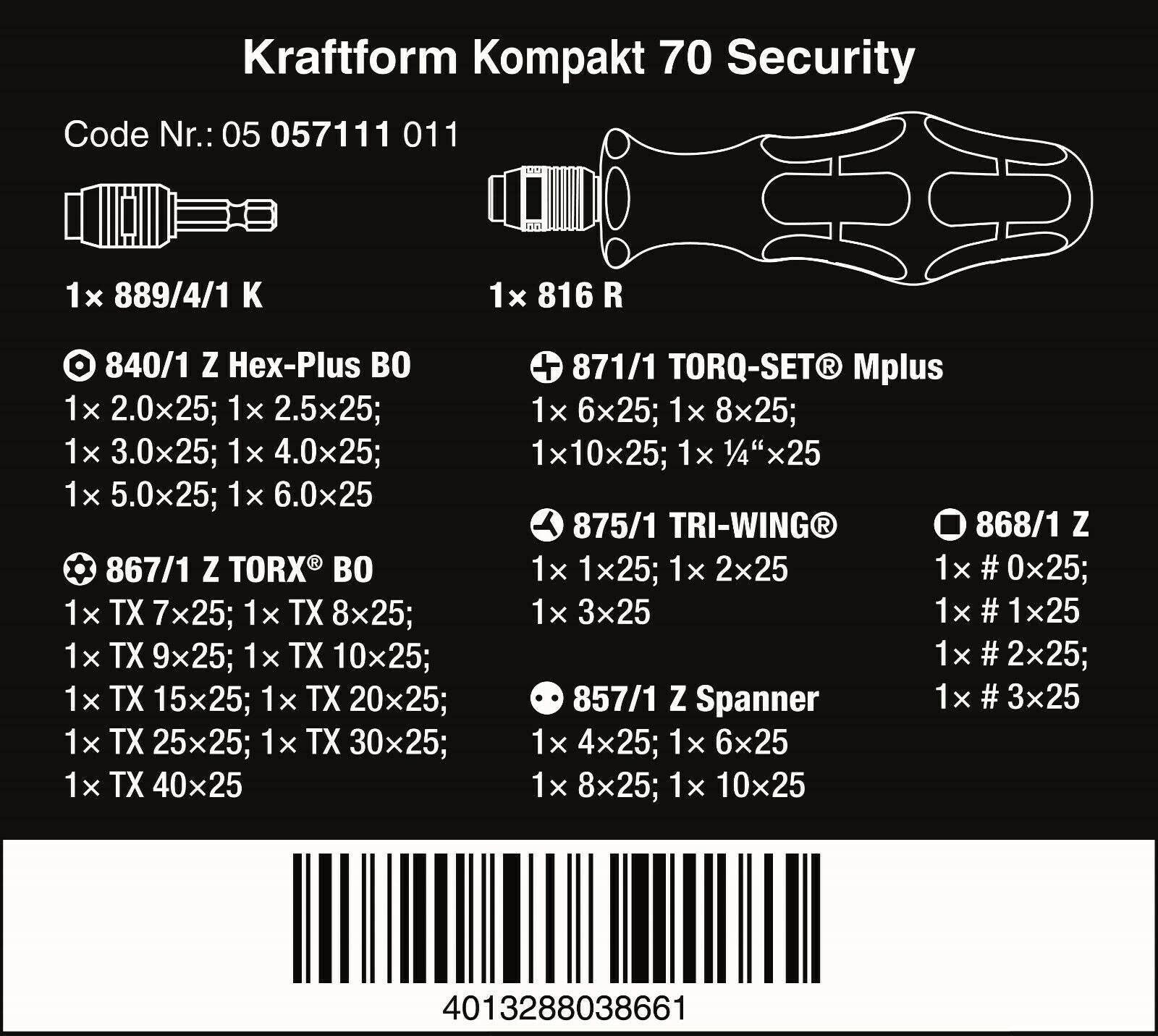 wera kraftform kompakt 71 security screwdriver set 32 piece 05057111001