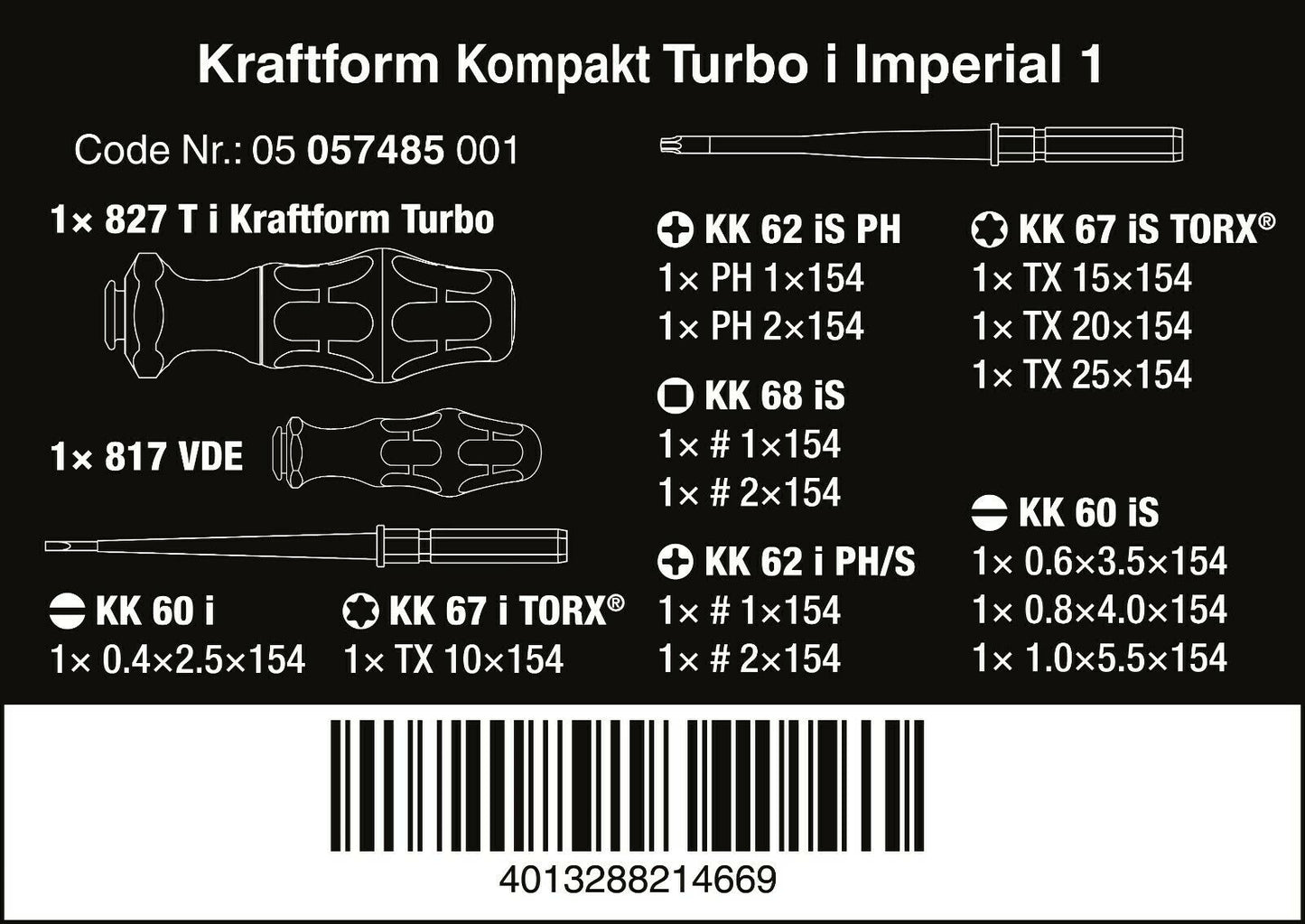 wera kraftform kompakt turbo i 1 vde screwdriver set 16 piece sae 05057485001