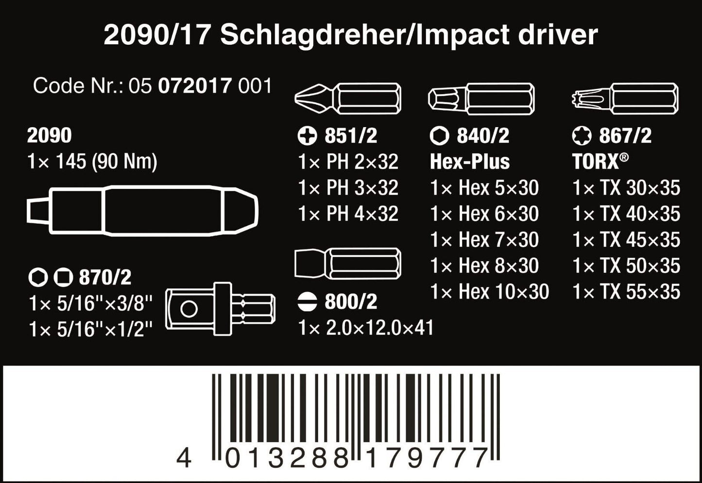 Wera 2090/17 Impact Driver Set 17 Pieces 05072017001