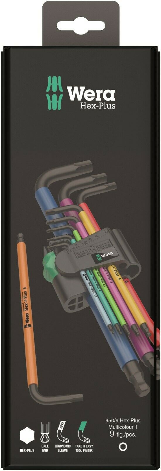 Wera 950/9 Metric 9-Piece Hex-Plus L-Key Set – Multicolor Professional