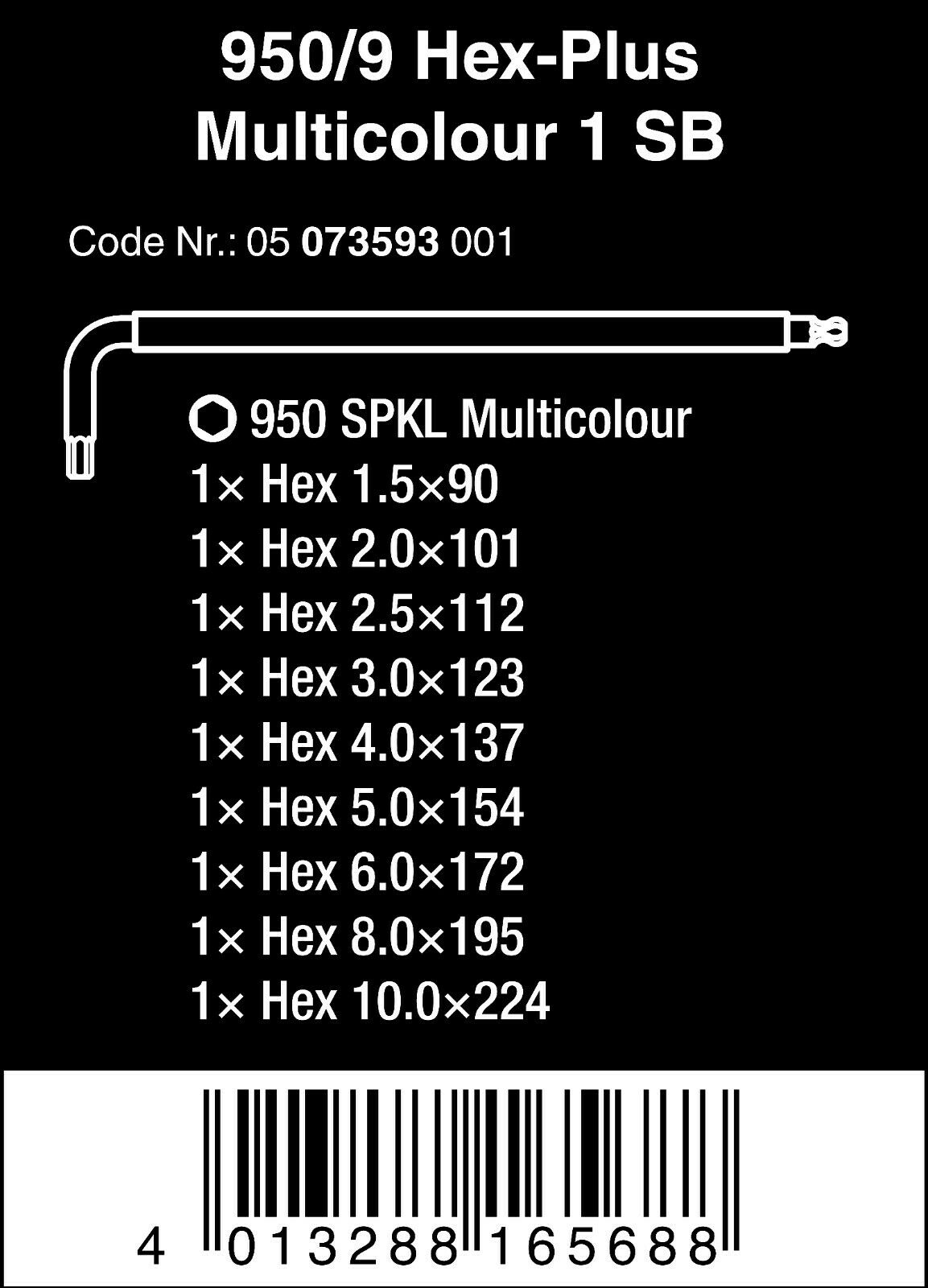 wera 950/9 hex-plus multicolor 1 sb l-key set metric 9 pieces 05073593001