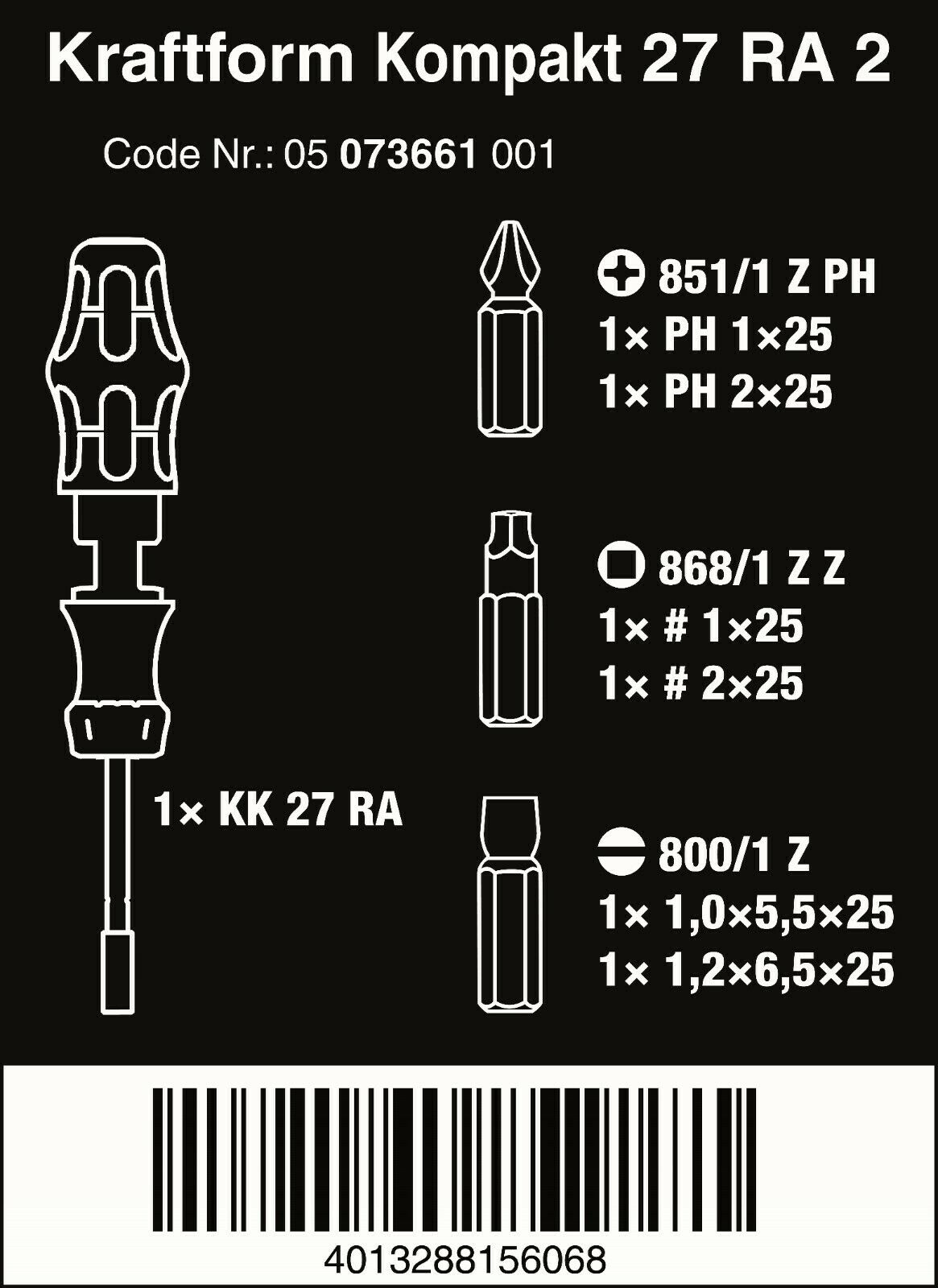 wera 27 ra 2 sb kraftform kompakt ratcheting screwdriver set 05073661002