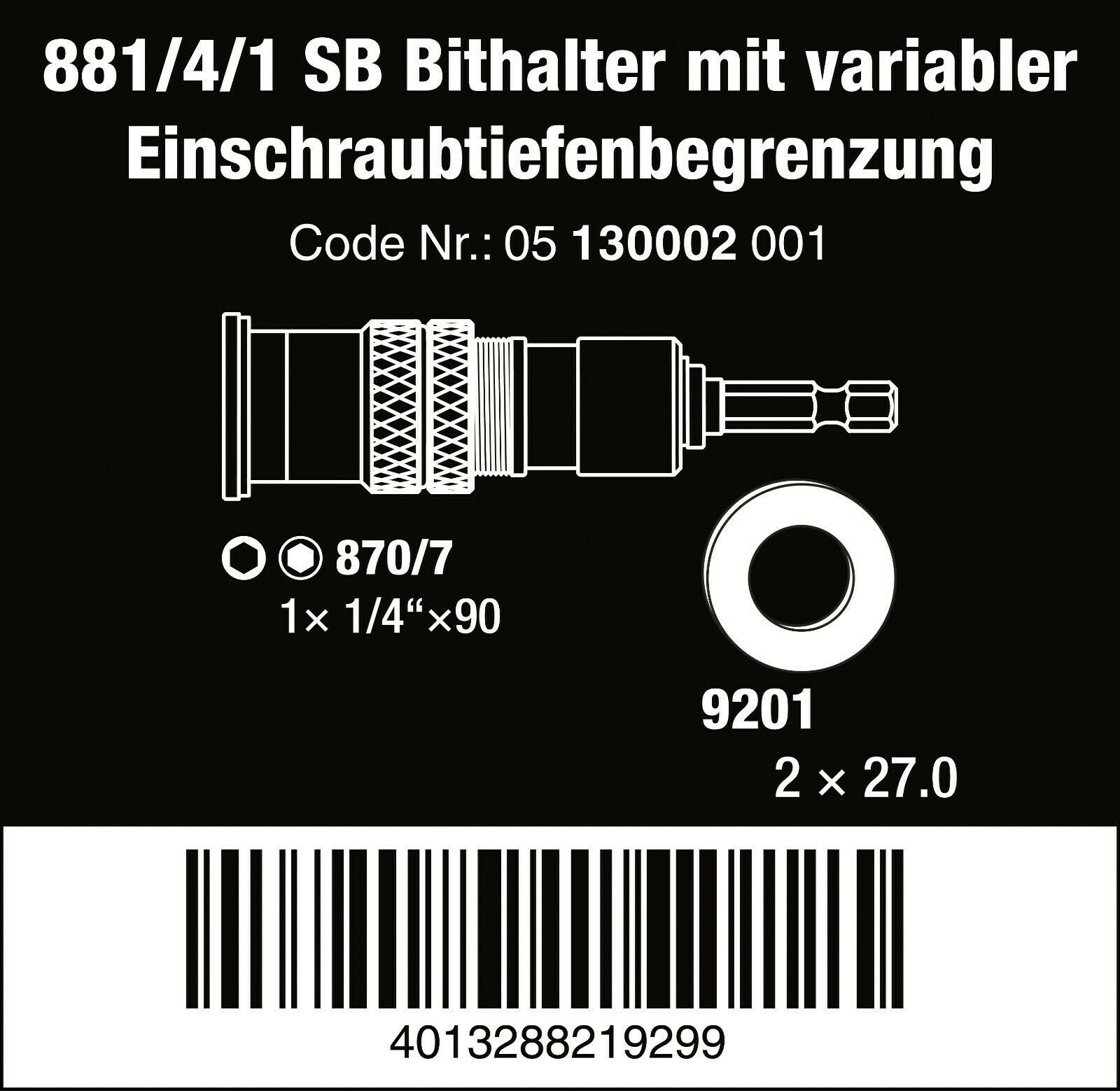 wera 881/4/1 sb bit holder with variable depth limiter 05130002001