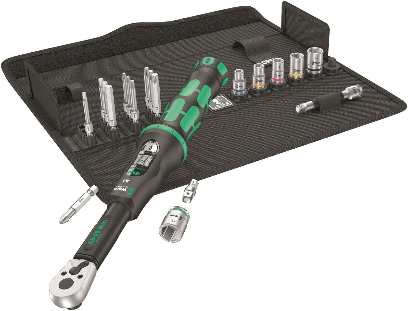 wera a6 click-torque wrench set 2.5 to 25 nm 1/4" drive 20 pieces 05130110001