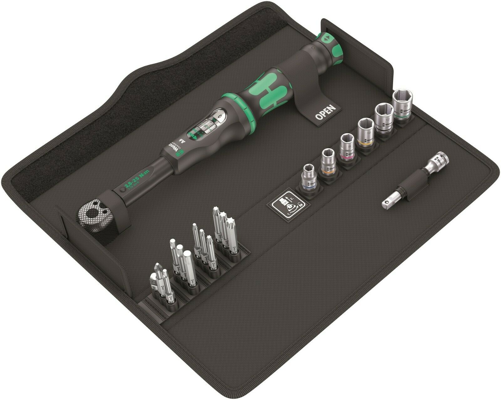 wera a6 click-torque wrench set 2.5 to 25 nm 1/4" drive 20 pieces 05130110001