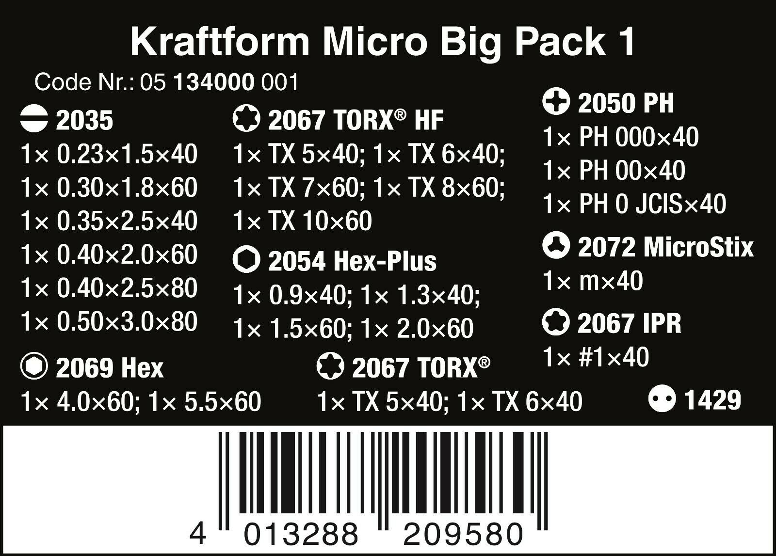 wera kraftform micro big pack 1 precision screwdriver set 05134000001