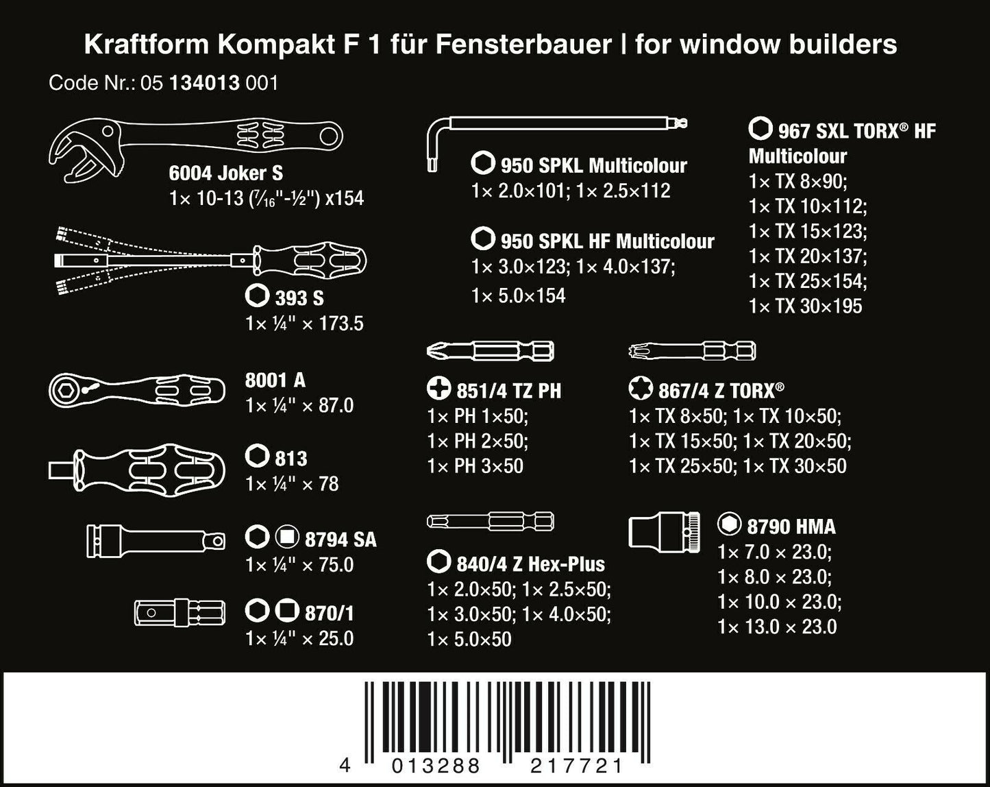 wera kraftform kompakt f 1 window installation set 35 piece 05134013001