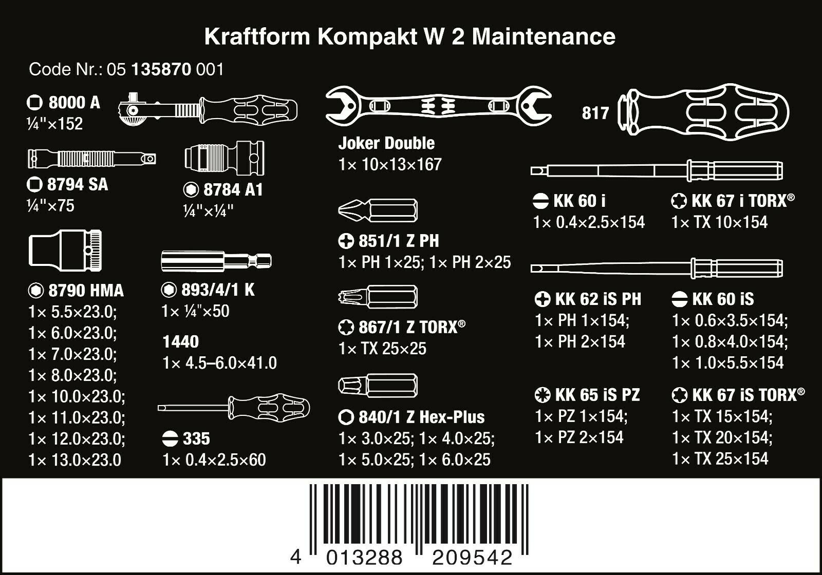 wera kraftform kompakt maintenance w1 usa set metric 35 pieces 05135870001