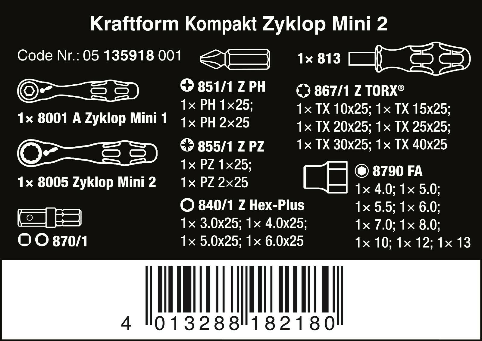 Wera Kraftform Kompakt Zyklop Mini 2 Socket Wrench Set 27 Pieces 05135918001