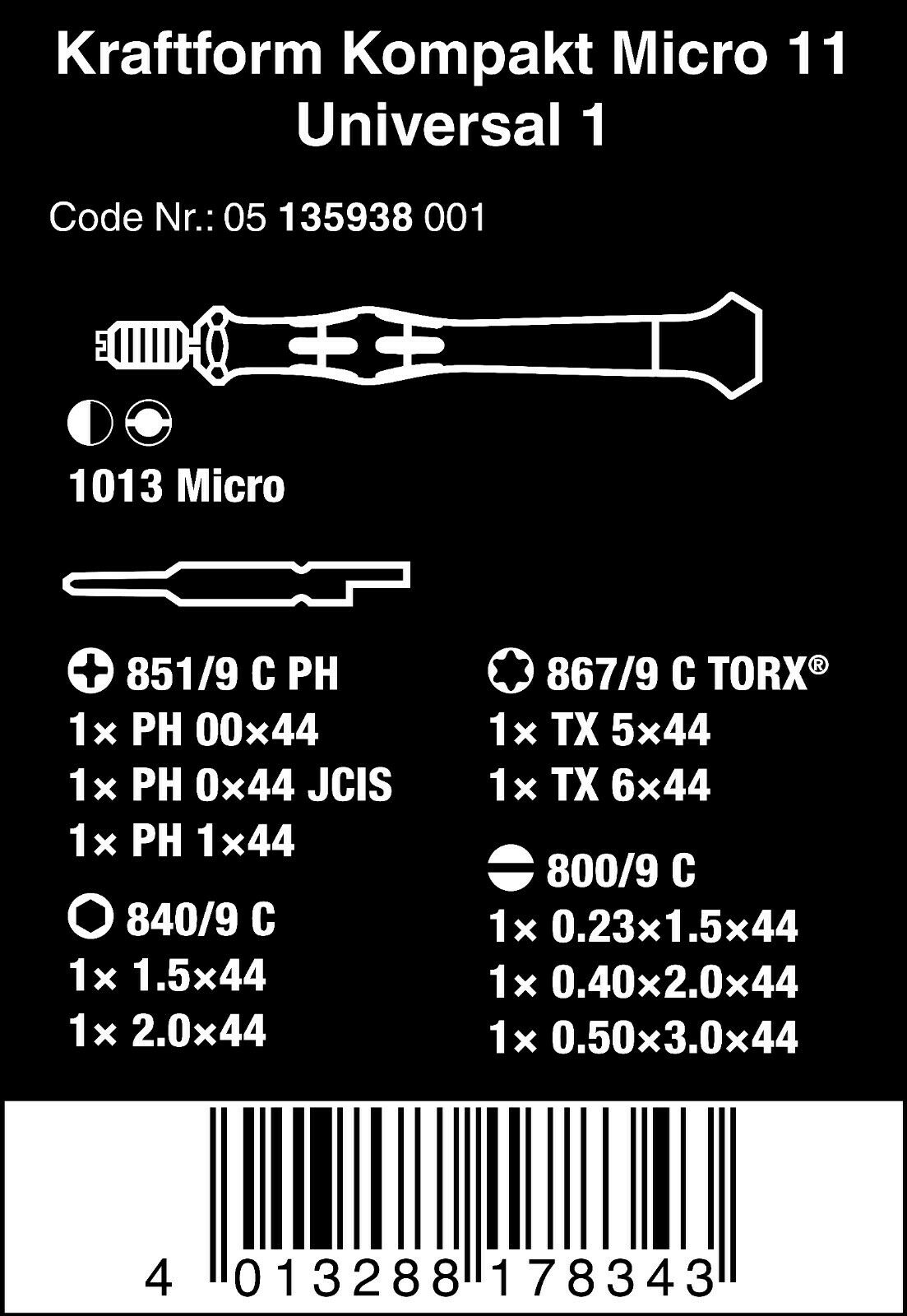 wera kraftform kompakt micro 11 precision screwdriver set 05135938001