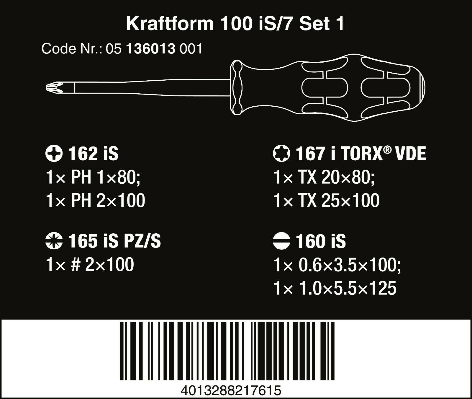 wera 100 is/7 vde set 1 kraftform insulated screwdriver set 7 piece 05136013001