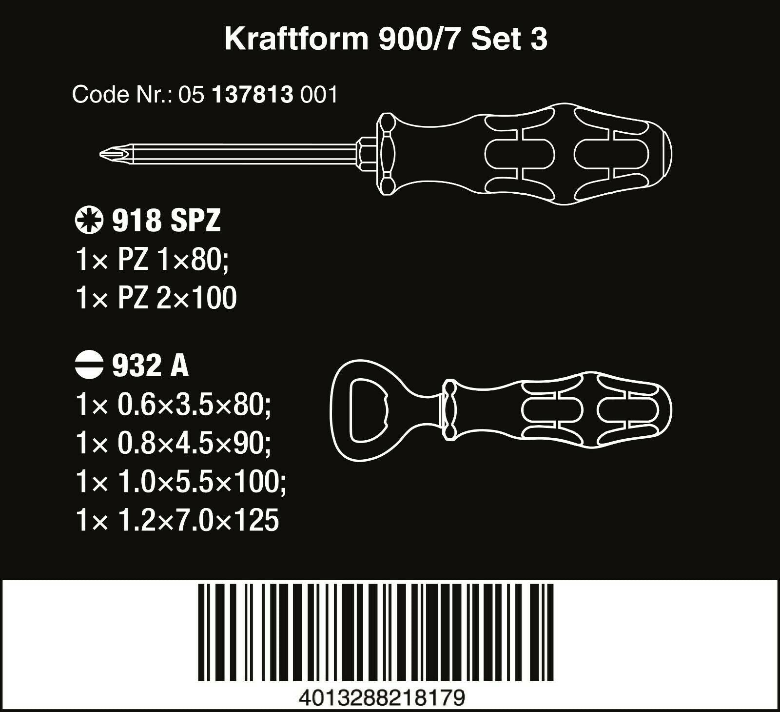 wera 900/7 set 3 kraftform chiseldriver screwdriver set 7 piece 05137813001