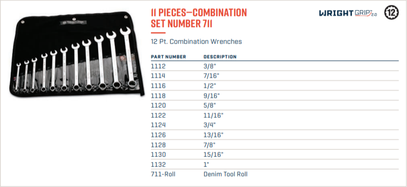 Wright Tool WRIGHTGRIP® 2.0 12 Point Combination Wrench Set 11 Piece S