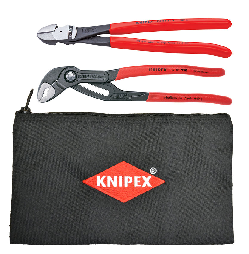knipex cobra® pliers set with keeper and pouch 2 piece 9k 00 80 115 us