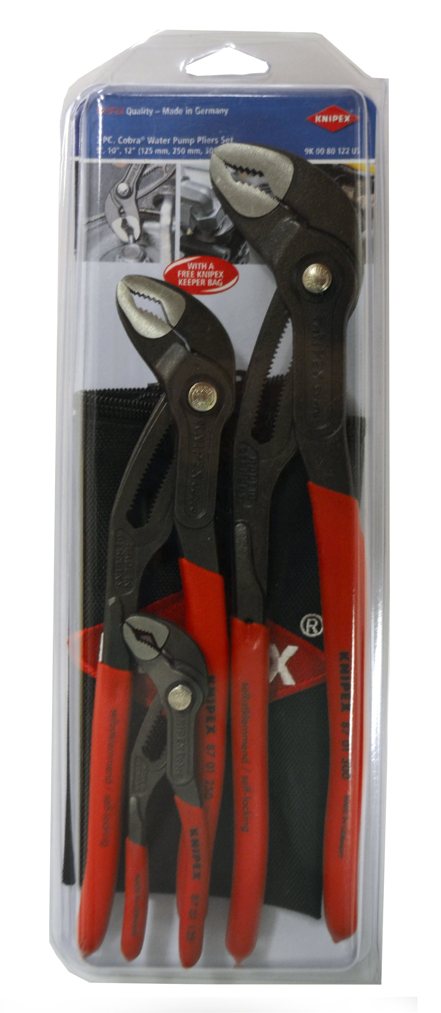 knipex cobra® water pump pliers set with pouch 3 piece 9k 00 80 122 us