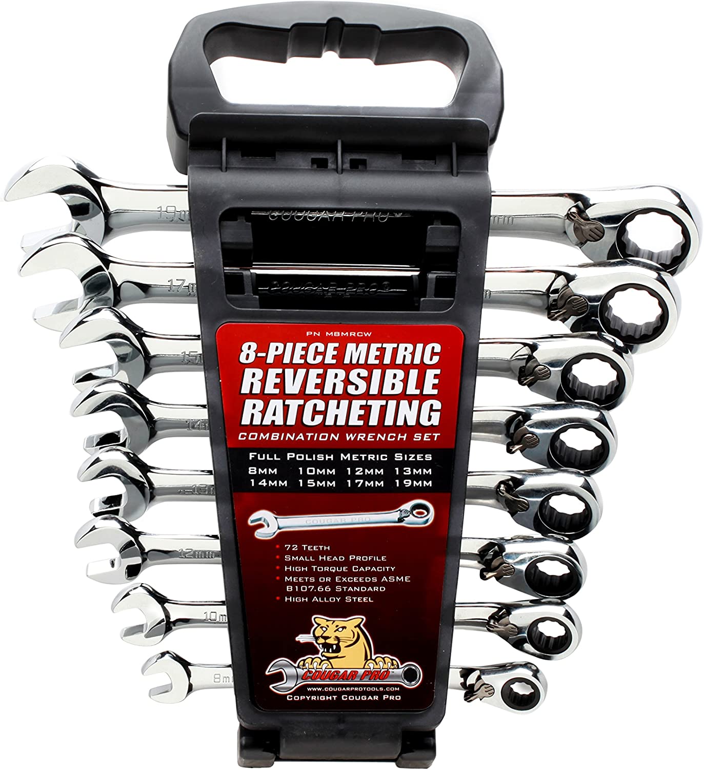 Cougar Pro Reversible Ratcheting Combination Wrench Set 8 Pieces Metric M8MRCW