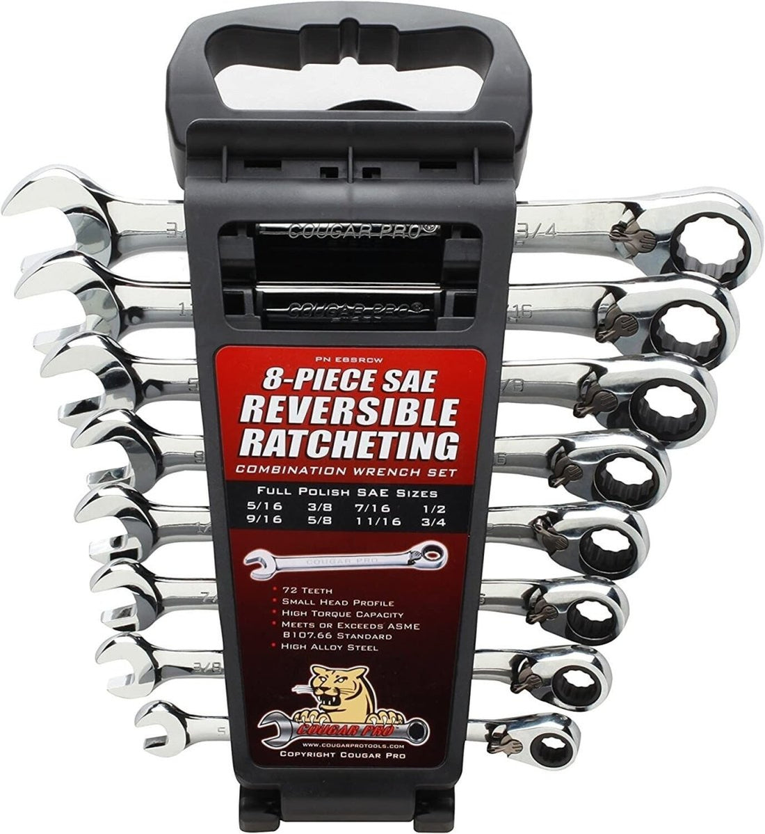 Cougar Pro Reversible Ratcheting Combination Wrench Set 8 Pieces SAE E