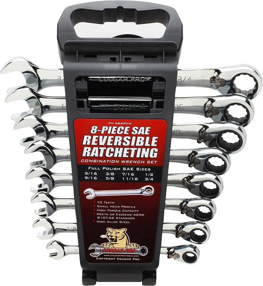 Cougar Pro Reversible Ratcheting Combination Wrench Set 8 Pieces SAE E8SRCW - Mr. Tools