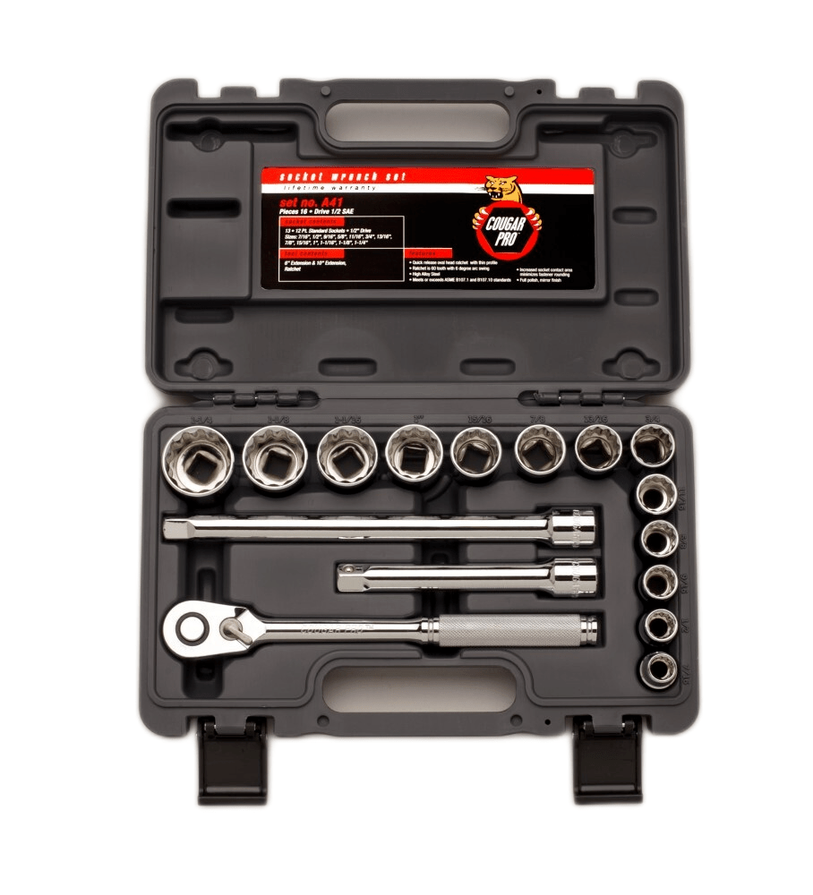 Cougar Pro Socket Wrench Set 1/2" Drive SAE 16 Pieces A41 - Mr. Tools