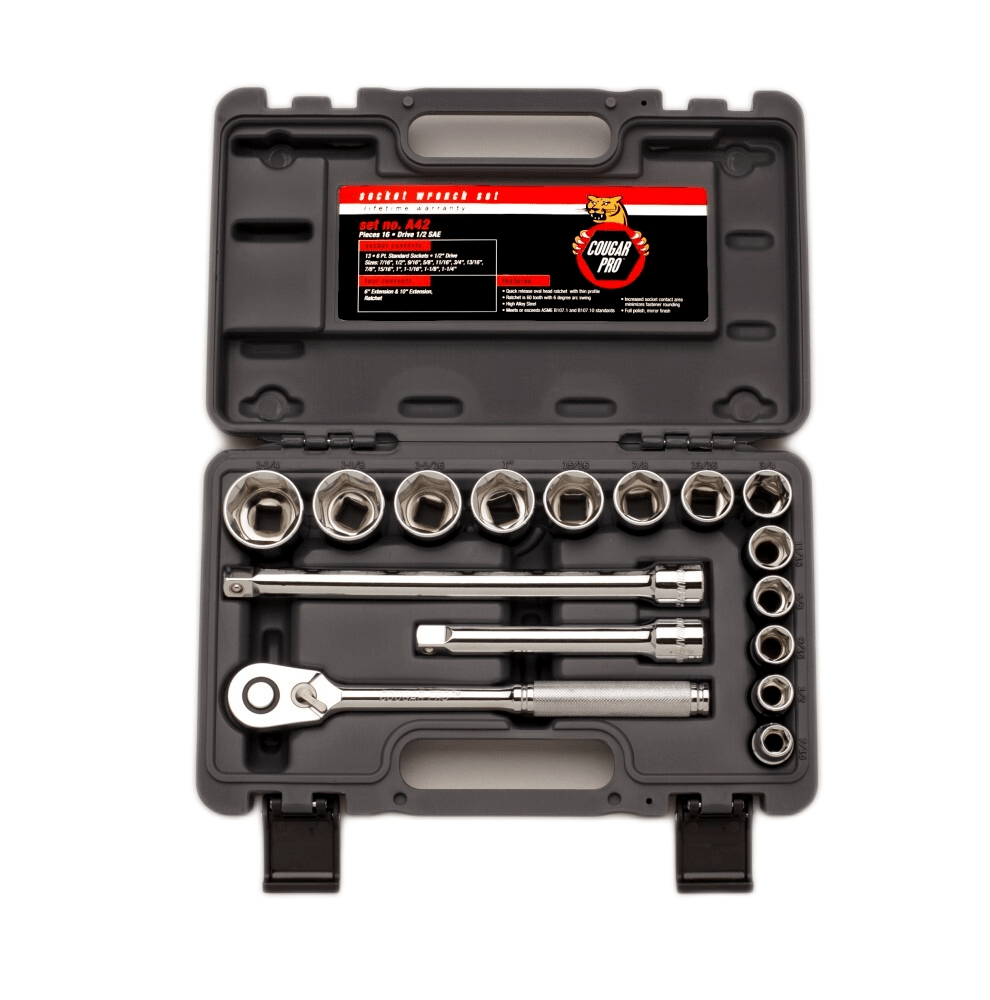 Cougar Pro Socket Wrench Set 1/2" Drive SAE 16 Pieces A42 - Mr. Tools