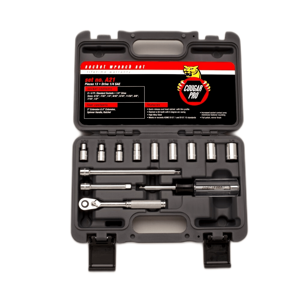 Cougar Pro Socket Wrench Set 1/4" Drive SAE 13 Pieces A21 - Mr. Tools