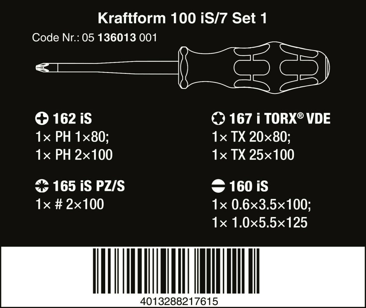 Wera 100 iS/7 VDE Set 1 Kraftform Insulated Screwdriver Set 7 Piece 05136013001 - Mr. Tools