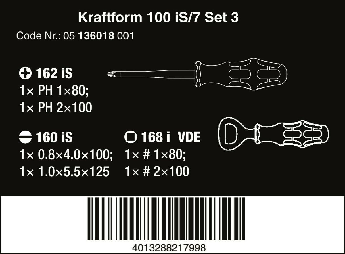 Wera 100 iS/7 VDE Set 3 Kraftform Insulated Screwdriver Set 7 Piece 05136018001 - Mr. Tools