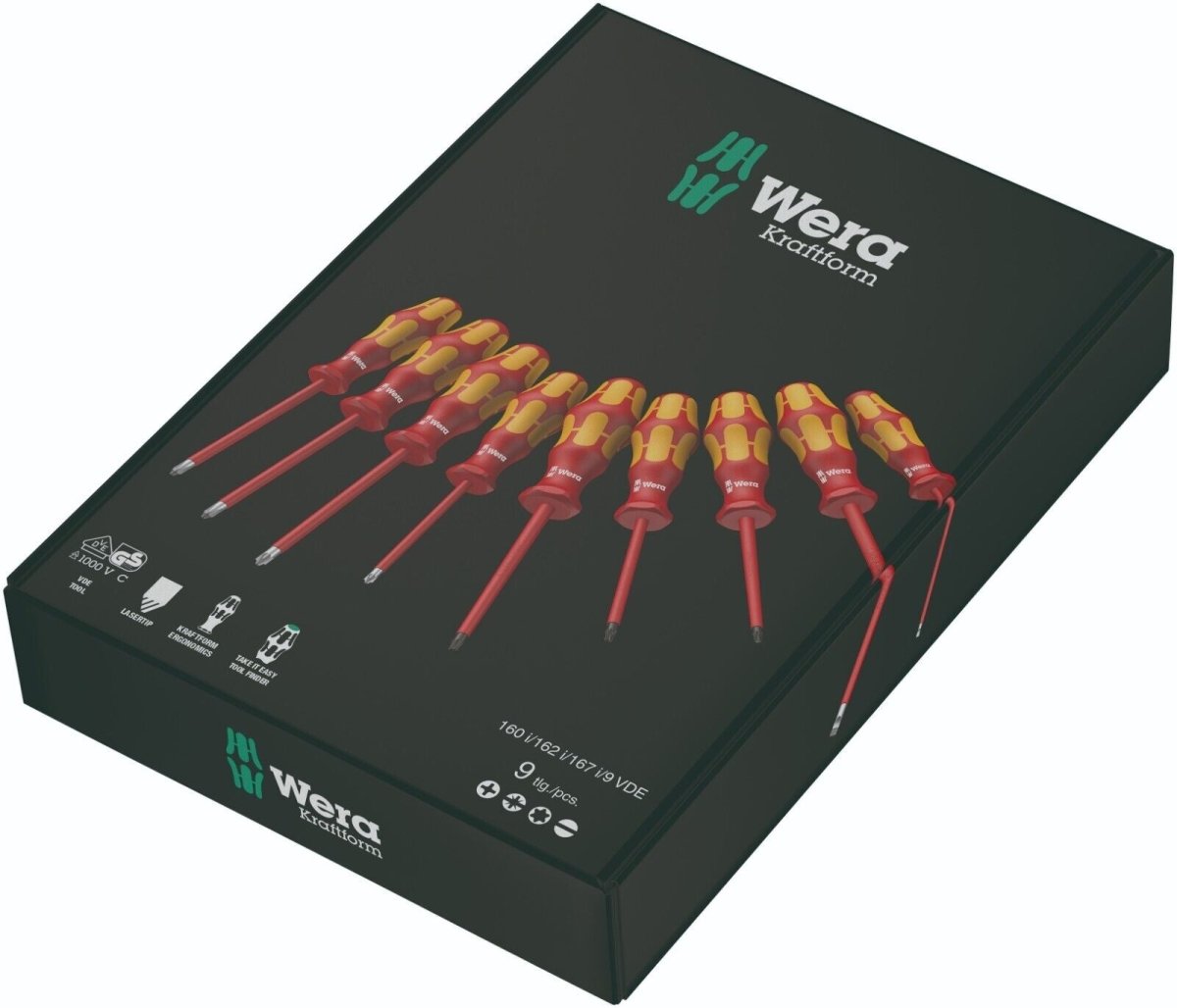 Wera 160 i/162 i/167 i/9 Kraftform VDE Insulated Screwdriver Set 05133355001 - Mr. Tools