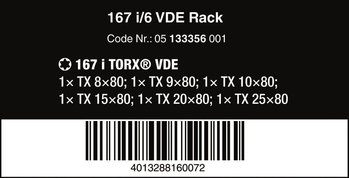 Wera 167 i/6 Kraftform VDE Insulated TORX® Screwdriver Set 6 Pieces 05133356001 - Mr. Tools