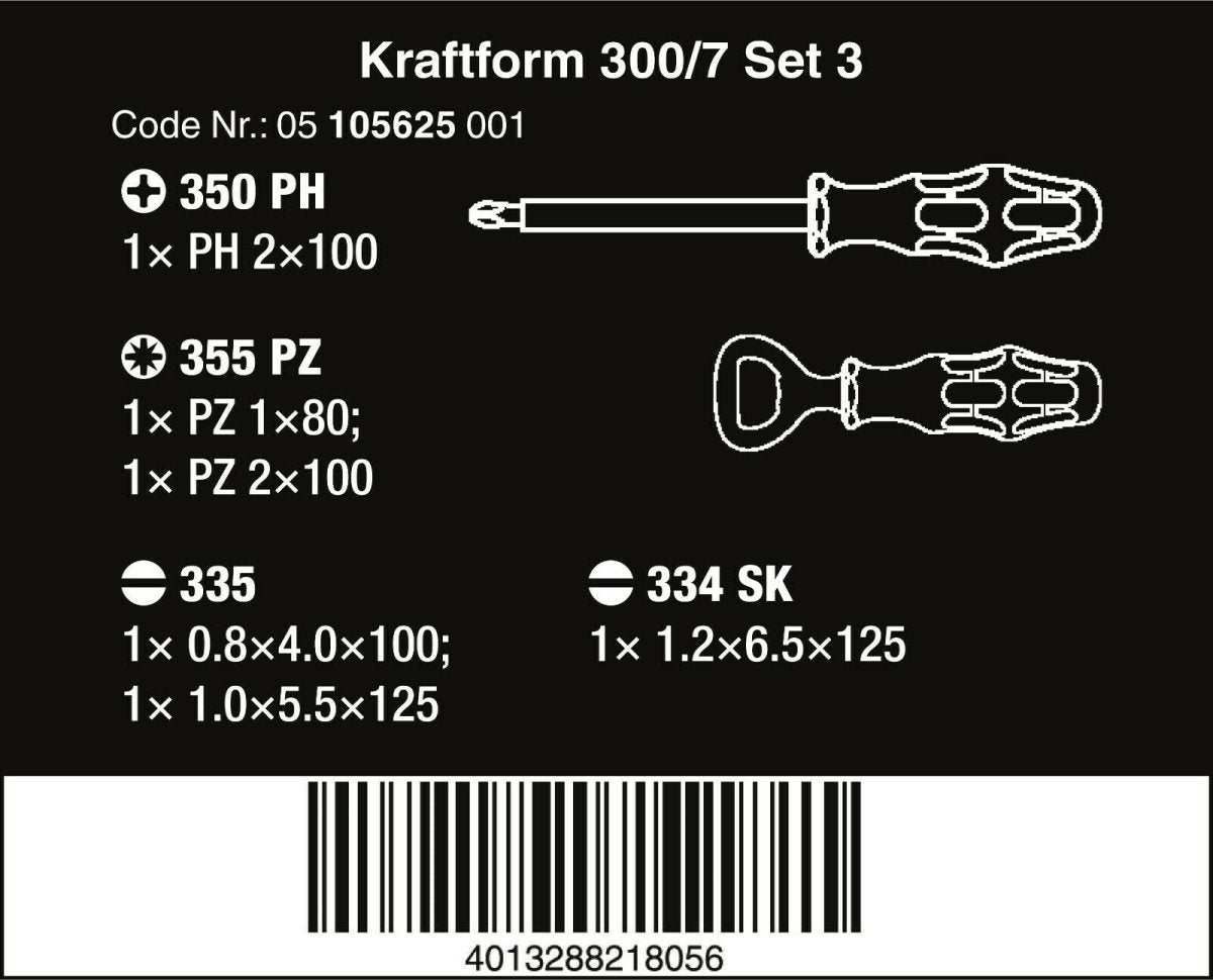 Wera 300/7 Set 3 Kraftform Plus Screwdriver Set 7 Piece 05105625001 - Mr. Tools