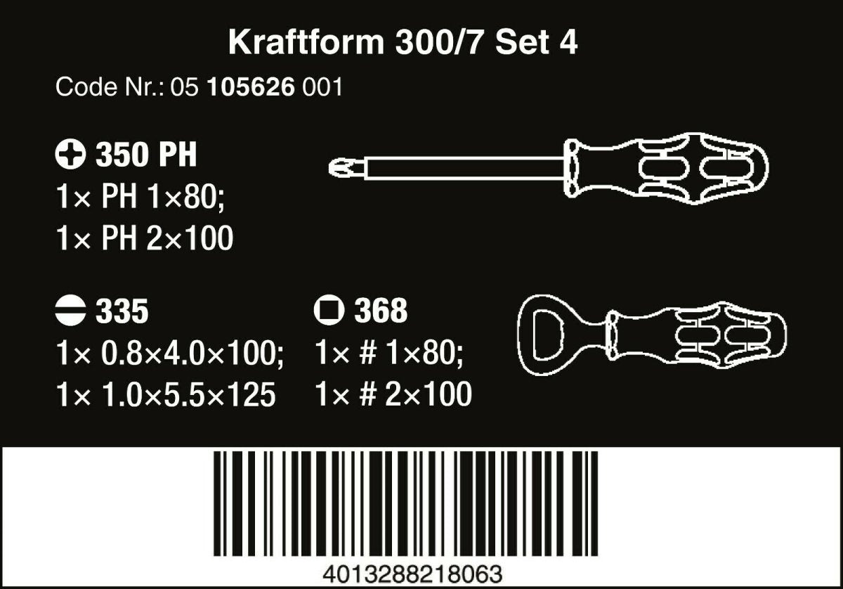 Wera 300/7 Set 4 Kraftform Plus Screwdriver Set 7 Piece 05105626001 - Mr. Tools