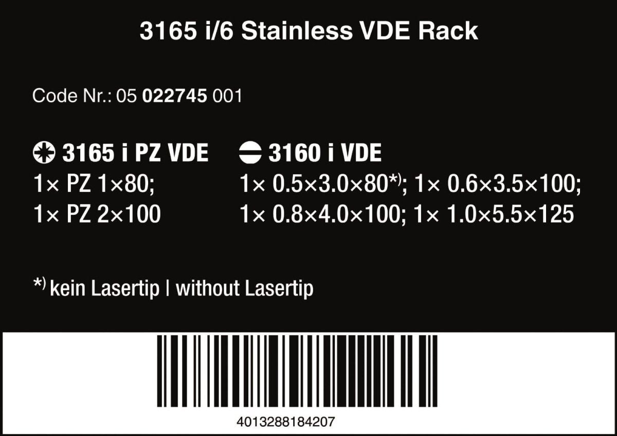 Wera 3165 i/6 VDE Stainless Steel Screwdriver Set With Rack 6 Pieces 05022745001 - Mr. Tools