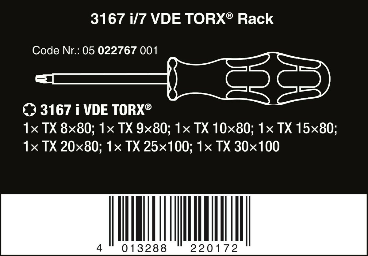 Wera 3167 i/7 VDE Stainless TORX® Screwdriver Set With Rack 7 Piece 05022767001 - Mr. Tools
