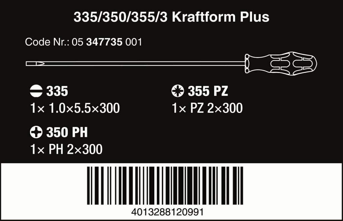 Wera 335/350/355/3 Kraftform Plus Screwdriver Set 300 mm Long 05347735002 - Mr. Tools