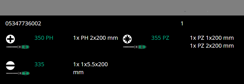 Wera 335/350/355/4 Kraftform Plus Screwdriver Set 200 mm Long 05347736002 - Mr. Tools