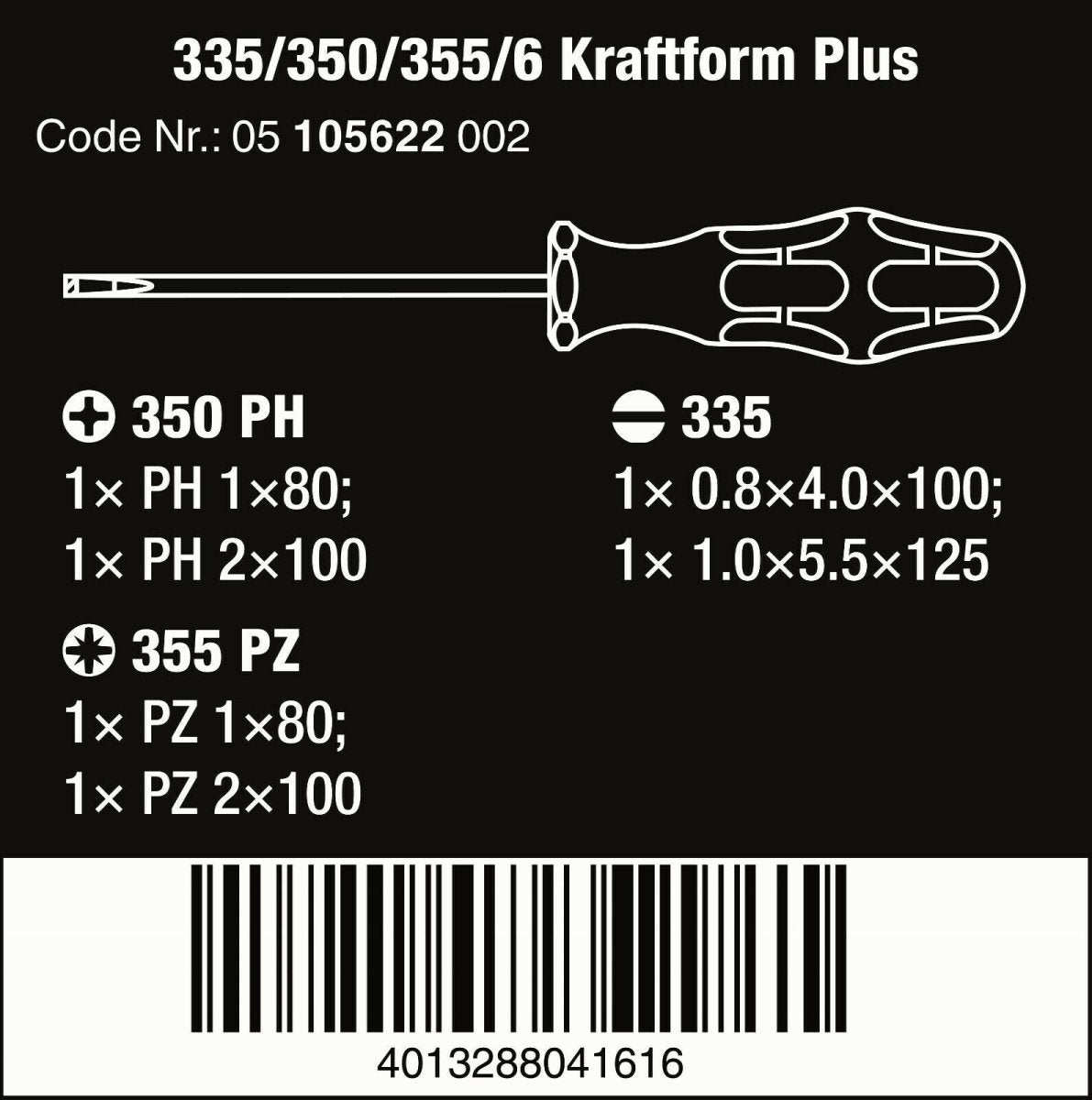 Wera 335/350/355/6 Kraftform Plus Lasertip Screwdriver Set 6 Piece 05105622001 - Mr. Tools