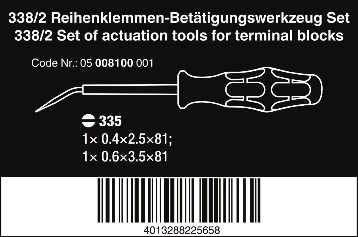 Wera 338/2 Actuation Tool For Terminal Blocks Spring Cages 2 Pieces 05008100001 - Mr. Tools