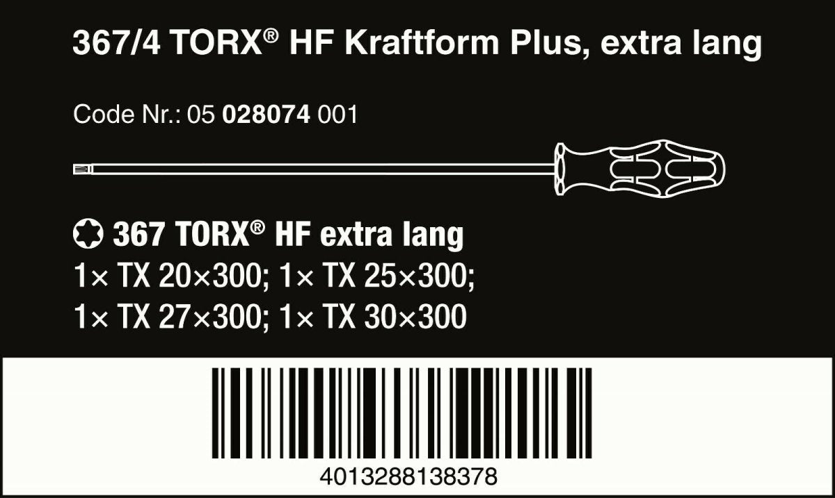 Wera 367/4 Kraftform Plus TORX® HF Screwdriver Set 300 mm 4 Piece 05028074001 - Mr. Tools