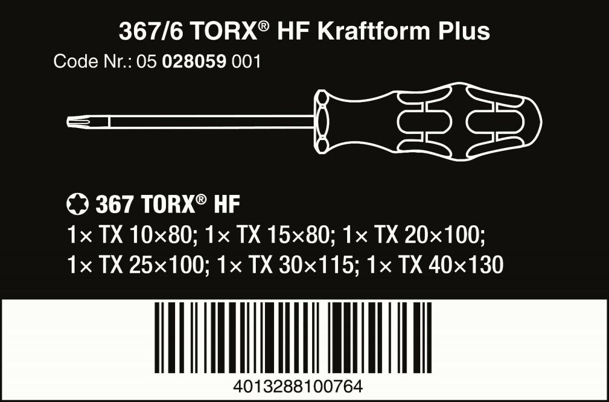 Wera 367/6 HF Kraftform Plus TORX® Screwdriver Set With Rack 6 Piece 05028059001 - Mr. Tools